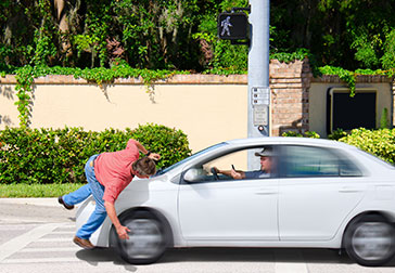 The driver is running after hitting the man.